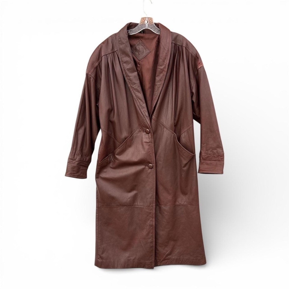 80s leather trench coat - Picture 2 of 8